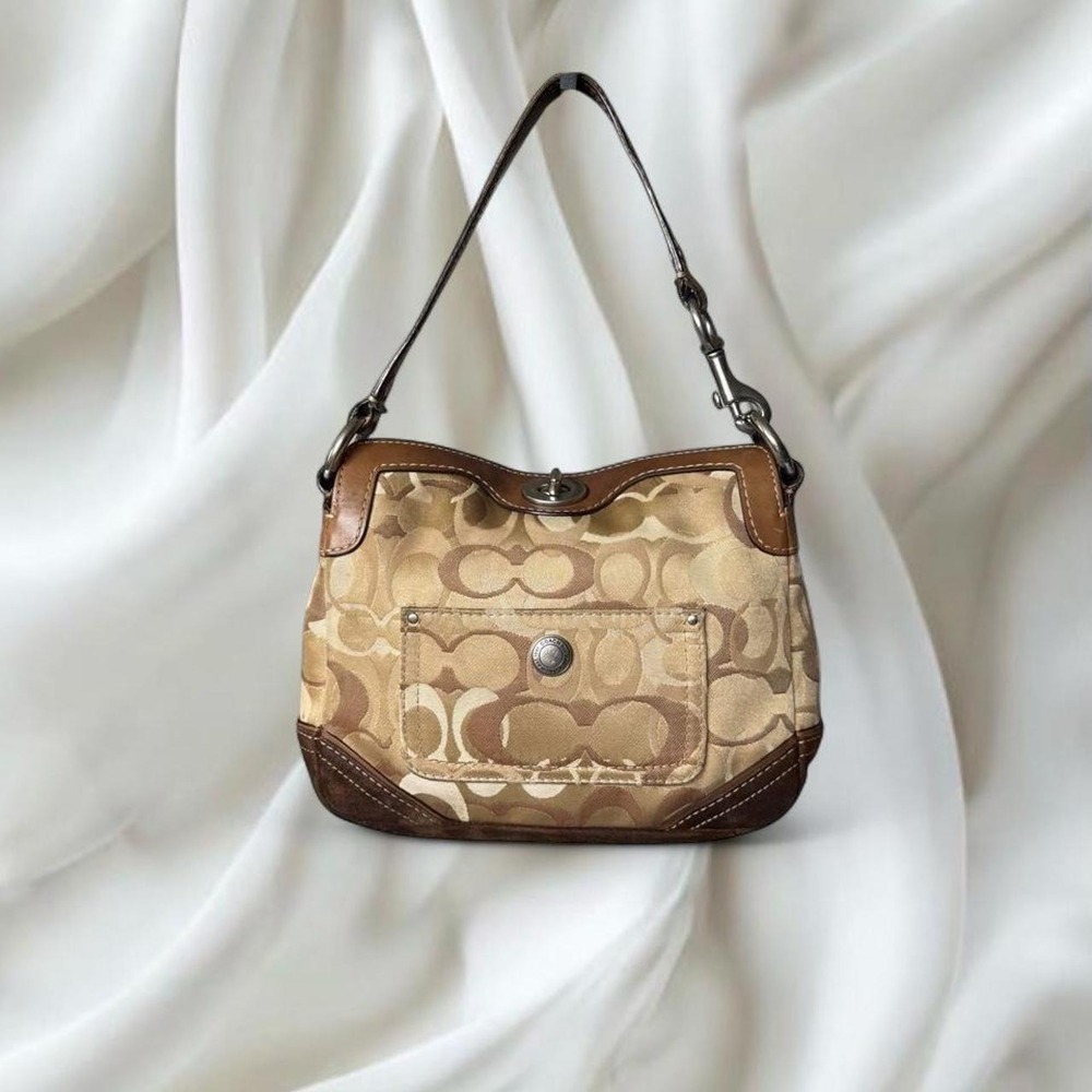 Coach Chelsea hobo bag brown leather trim turnlock closure y2k vintage